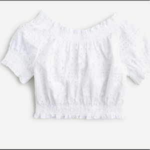 J. CREW Puff-sleeve smocked top in eyelet NWT